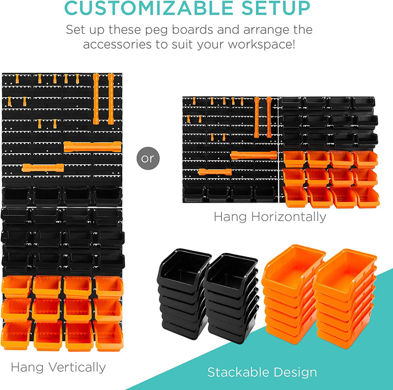 44-Piece Wall Mounted Garage Storage Rack Tools Organizer