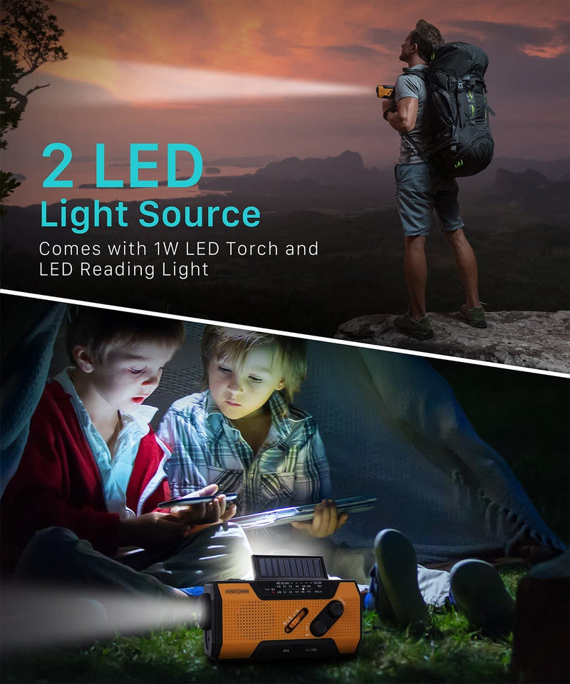Emergency Weather Solar Radio Hand Crank AM/FM NOAA Radio with LED Flashlight and USB Charger
