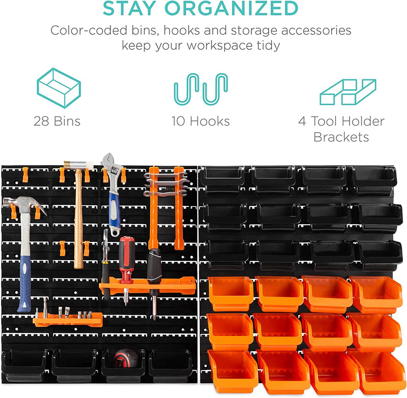 44-Piece Wall Mounted Garage Storage Rack Tools Organizer