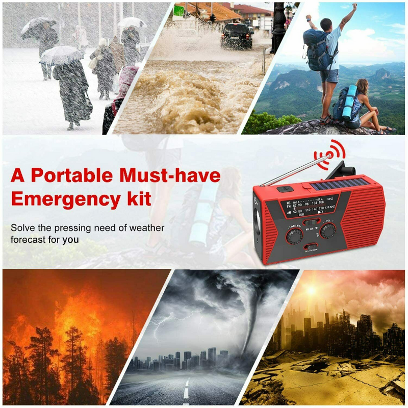 Emergency Radio NOAA Weather Radio Solar Radio Hand Crank AM FM Radio with LED Flashlight