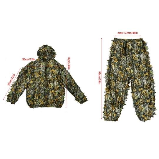 3D Camouflage Ghillie Suit Set Survival Gear Leaf Jungle Forest Wood Hoodie Jacket and Trousers