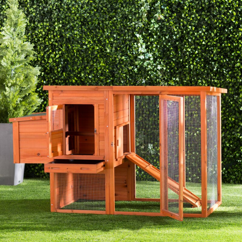 Chicken Coop Cage House with Chicken Run Hutch Nesting Box for Rooster Hen