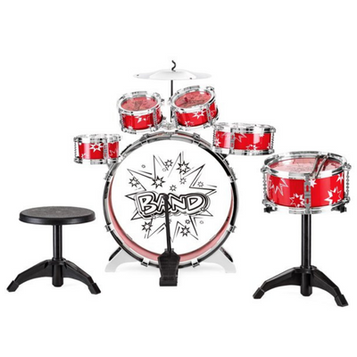 11Pcs Kid's Starter Drums Set Kit Bass Tom Snare Drums Cymbal Drumsticks Foot Pedal & Stool