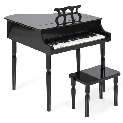 Kids Mini Wooden Grand Piano Keyboard with Piano Bench Music Rack Song Book and Stickers