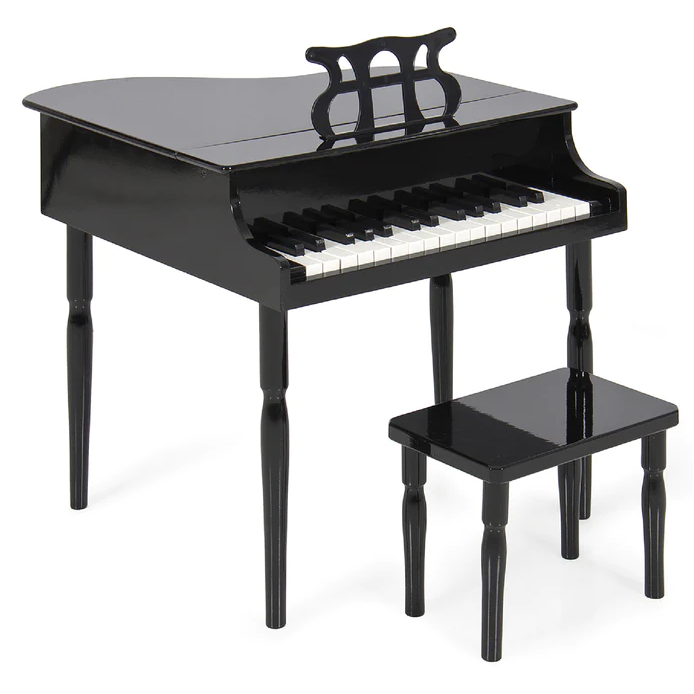 Kids Mini Wooden Grand Piano Keyboard with Piano Bench Music Rack Song Book and Stickers