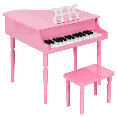 Kids Mini Wooden Grand Piano Keyboard with Piano Bench Music Rack Song Book and Stickers