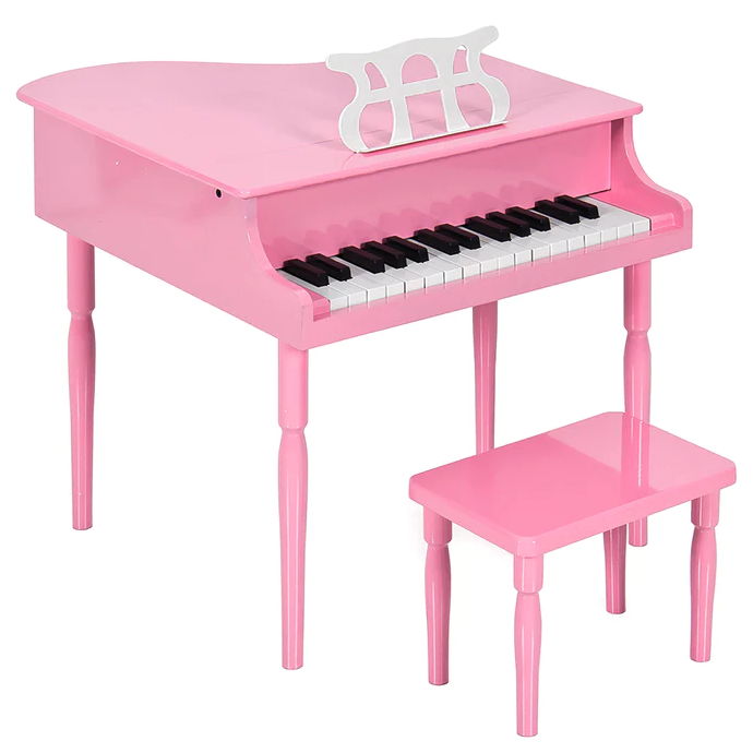Kids Mini Wooden Grand Piano Keyboard with Piano Bench Music Rack Song Book and Stickers
