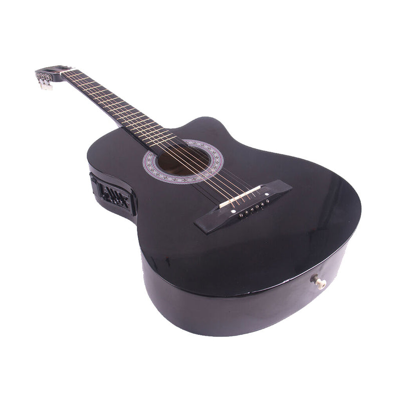 38" Black Electric Acoustic Guitar Cutaway Design with Guitar Case Strap