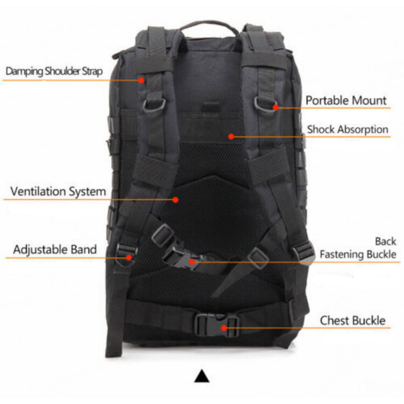 Black 45L Tactical Military Backpack Rucksack Bag Survival Camping Hiking Trekking Travel Backpack