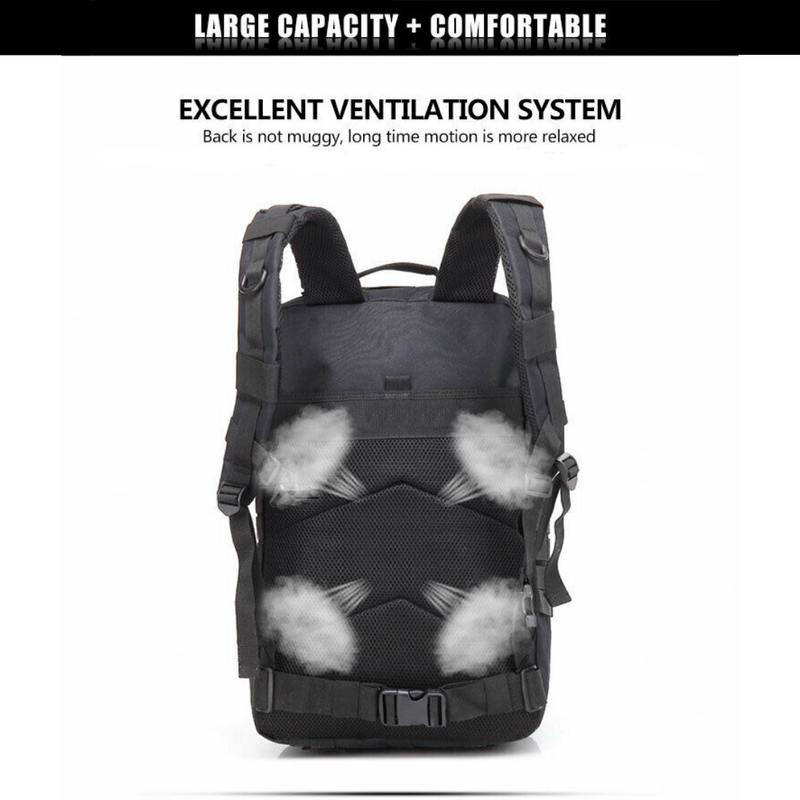 Black 45L Tactical Military Backpack Rucksack Bag Survival Camping Hiking Trekking Travel Backpack