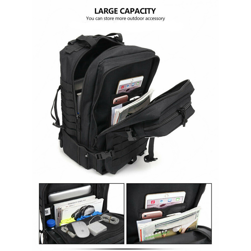 Black 45L Tactical Military Backpack Rucksack Bag Survival Camping Hiking Trekking Travel Backpack
