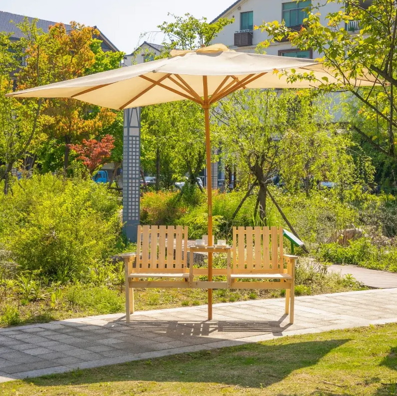 Outdoor Patio Loveseat Garden Bench Double Chair Table with Umbrella Hole