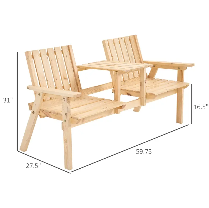 Outdoor Patio Loveseat Garden Bench Double Chair Table with Umbrella Hole