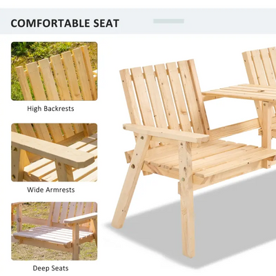 Outdoor Patio Loveseat Garden Bench Double Chair Table with Umbrella Hole