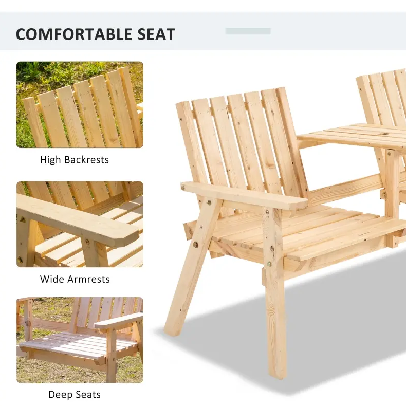 Outdoor Patio Loveseat Garden Bench Double Chair Table with Umbrella Hole
