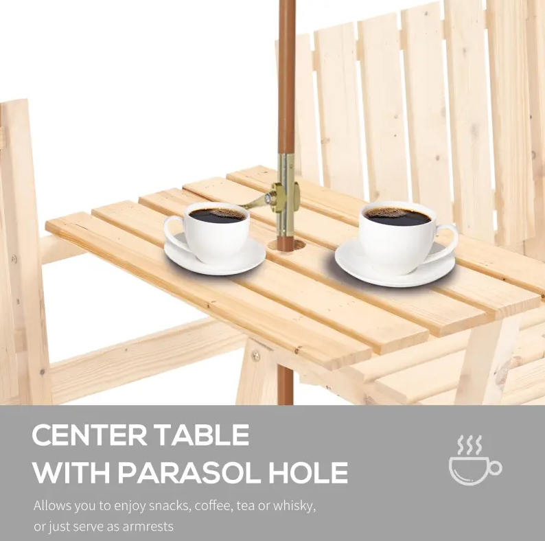 Outdoor Patio Loveseat Garden Bench Double Chair Table with Umbrella Hole