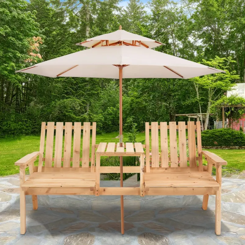 Outdoor Patio Loveseat Garden Bench Double Chair Table with Umbrella Hole