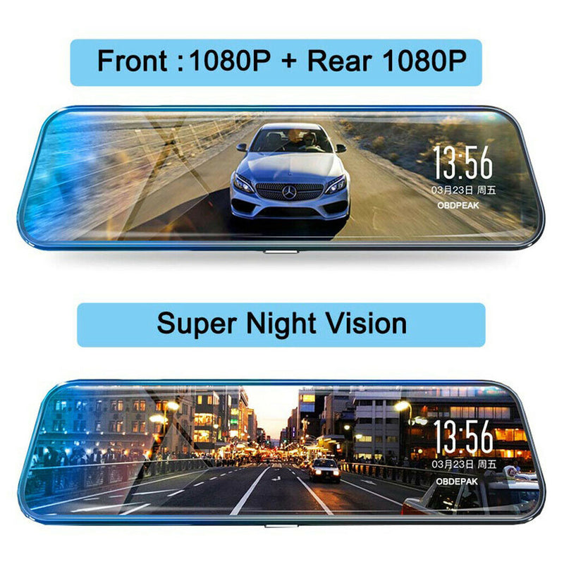10" HD 1080P Dual Lens Car DVR Dash Cam Video Camera Recorder Rearview Mirror US