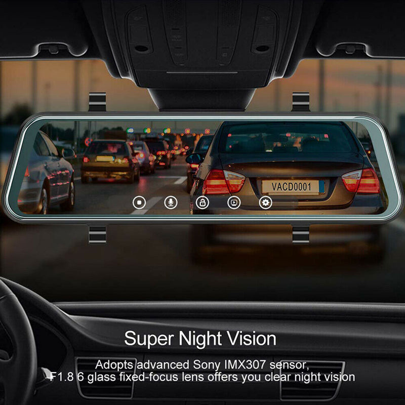 10" HD 1080P Dual Lens Car DVR Dash Cam Video Camera Recorder Rearview Mirror US