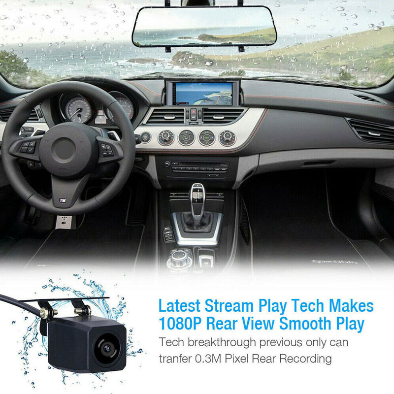 10" HD 1080P Dual Lens Car DVR Dash Cam Video Camera Recorder Rearview Mirror US