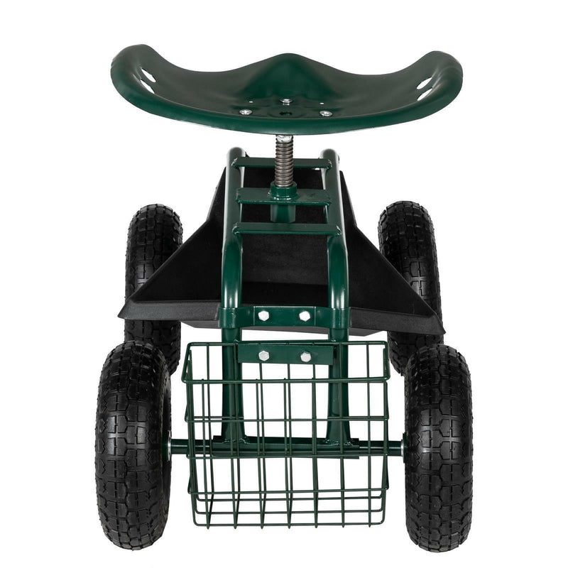 Garden Tool Cart Rolling Scooter w/ 360° Swivel Seat & Basket Outdoor Yard Lawn