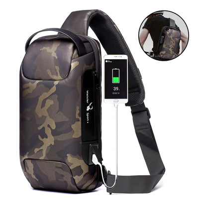 Men's Sling Backpack Waterproof Anti-theft Shoulder Crossbody Bag USB Port Pack
