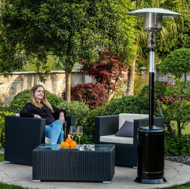 Outdoor Patio Heater, Propane Heater with Wheels Hammered Black 47,000 BTU