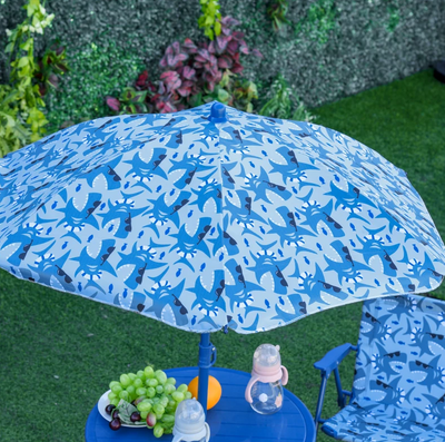 Kids Folding Picnic Table and Chair Set Outdoor Garden Patio Backyard Double Chair with Removable Sun Umbrella