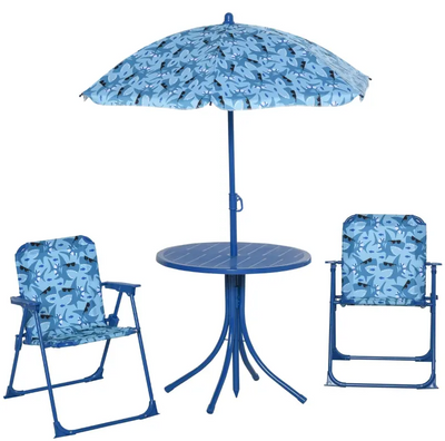 Kids Folding Picnic Table and Chair Set Outdoor Garden Patio Backyard Double Chair with Removable Sun Umbrella