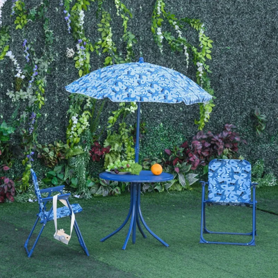 Kids Folding Picnic Table and Chair Set Outdoor Garden Patio Backyard Double Chair with Removable Sun Umbrella