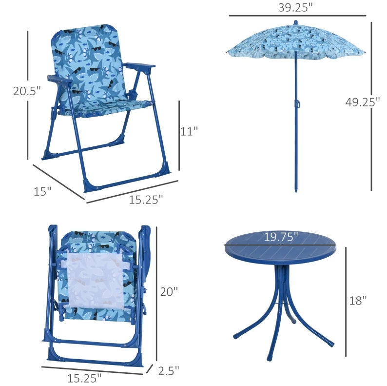 Kids Folding Picnic Table and Chair Set Outdoor Garden Patio Backyard Double Chair with Removable Sun Umbrella
