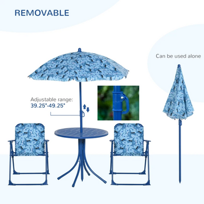 Kids Folding Picnic Table and Chair Set Outdoor Garden Patio Backyard Double Chair with Removable Sun Umbrella