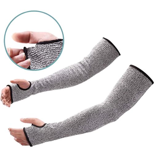 1 Pair Garden Kitchen Arm Sleeves with Thumb Hole Cut Resistant Arm Protection Safety Guard