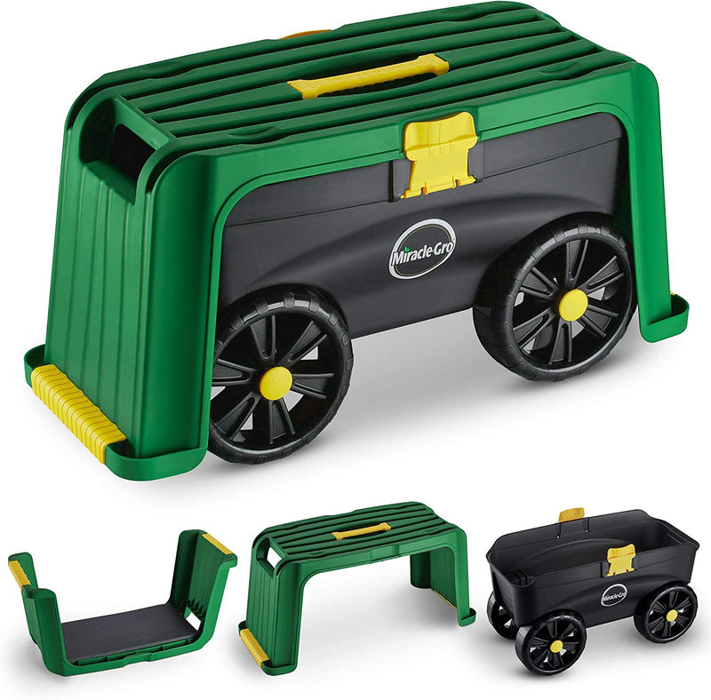 4-in-1 Garden Stool Cart Storage, Multi-Use Garden Scooter with Seat & Kneeler