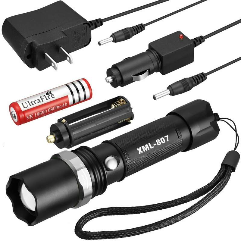 Tactical Flashlight 90000 Lumen Rechargeable Hiking T6 LED+18650Batt With Charger