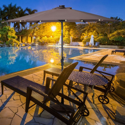 9 Ft Patio LED Solar Umbrella Canopy with Crank Pool Umbrella with Lights