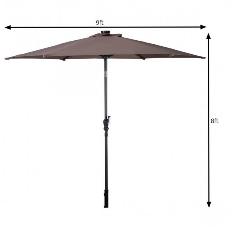 9 Ft Patio LED Solar Umbrella Canopy with Crank Pool Umbrella with Lights