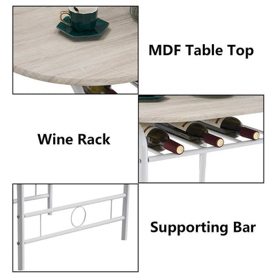 3 Pcs Dining Room Bistro Set, Table and Chairs with Built-in Wine Rack