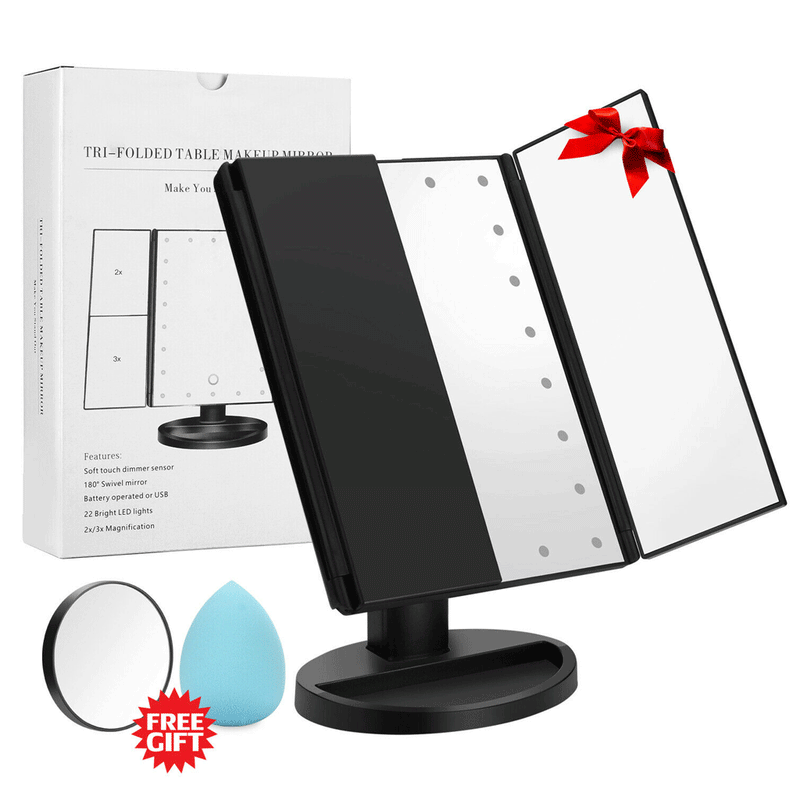 Vanity Travel Makeup Mirror 22 LED Light UP Tri-Fold Dressing Table Mirror