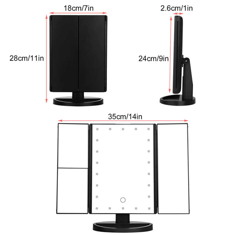 Vanity Travel Makeup Mirror 22 LED Light UP Tri-Fold Dressing Table Mirror