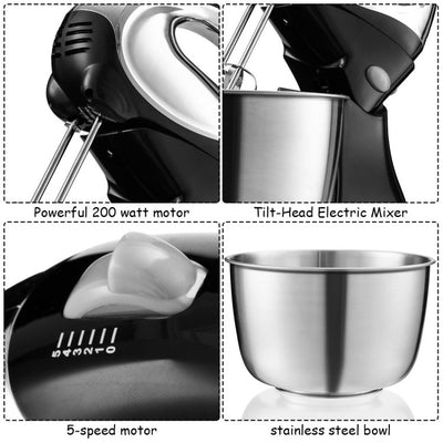200W 5-Speed Stand Mixer with Dough Hooks Beaters