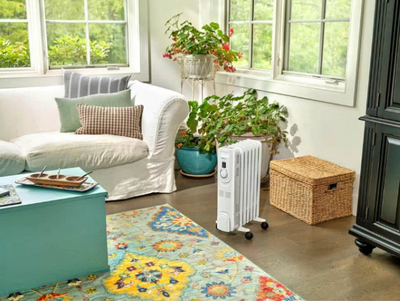 Electric Radiant Space Heater, Oil-Filled Indoor Rolling Radiator Heater 1200W