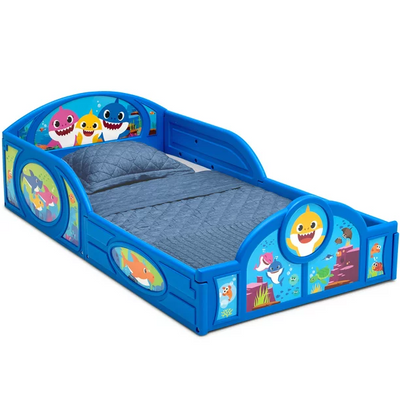 Baby Shark Plastic Sleep and Play Toddler Bed with Attached Guardrails