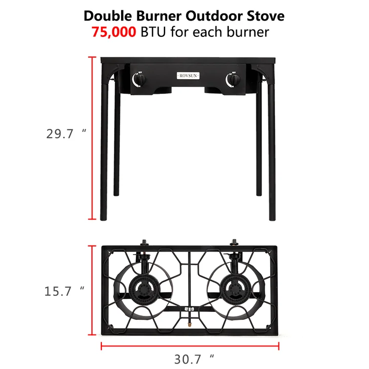 2-Burner High Pressure Propane Gas Outdoor Stove, Portable Camping Stove