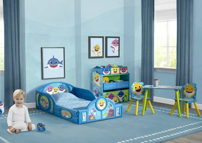 Baby Shark Plastic Sleep and Play Toddler Bed with Attached Guardrails