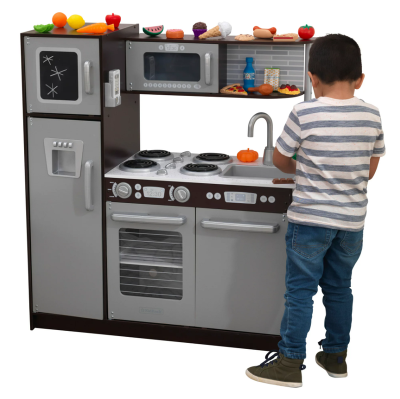Wooden Toy Play Kitchen with 30 Pcs Play Kitchen Food Accessories