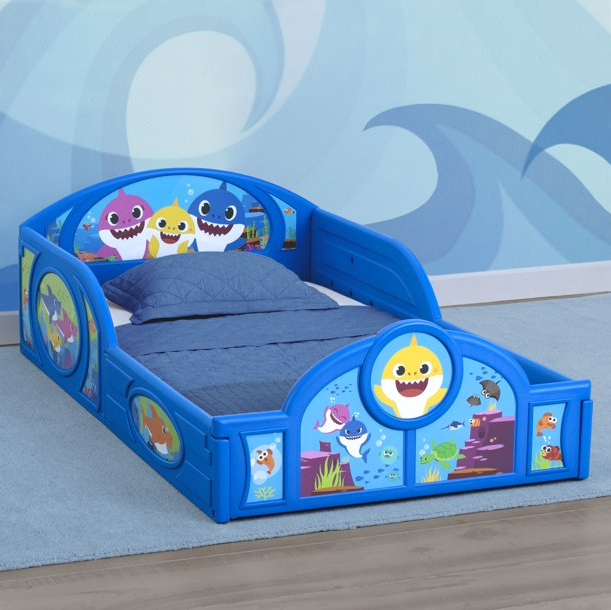 Baby Shark Plastic Sleep and Play Toddler Bed with Attached Guardrails