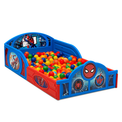 Marvel Spider Man Sleep and Play Toddler Bed, Kid’s Plastic Bed with Built-In Guardrails