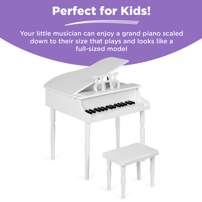 Kids Mini Wooden Grand Piano Keyboard with Piano Bench Music Rack Song Book and Stickers