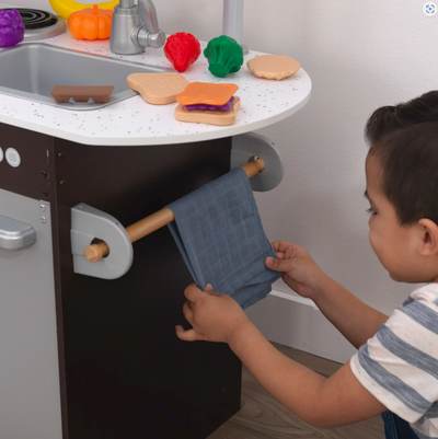 Wooden Toy Play Kitchen with 30 Pcs Play Kitchen Food Accessories